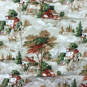SET OF 2 Vintage Rod Pocket Curtain Panels Farm Rustic Look Vinyl 35x33.5 Cabin